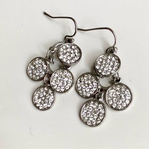 Silver Pave Crystal Dangle Earrings Flapper Sparkly Prom Wedding Y2K Homecoming